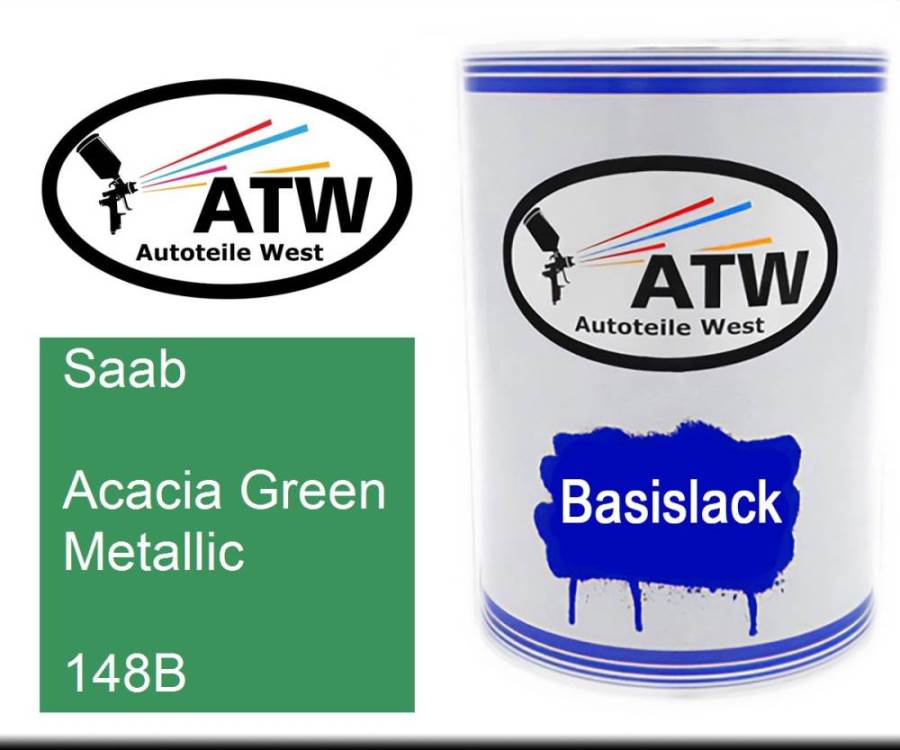 Saab, Acacia Green Metallic, 148B: 500ml Lackdose, von ATW Autoteile West.